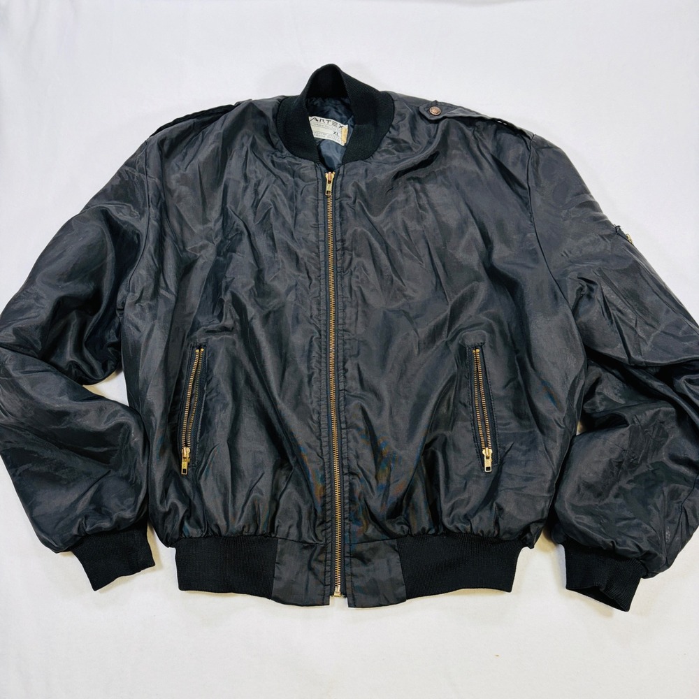 Artex Vintage Mens XL Black MA-1 Flight Bomber Jacket Quilted Made in USA 80s